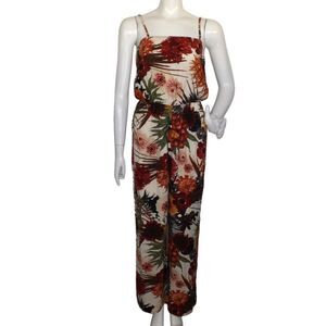 PRIMI Jumpsuit, S, Off-white Floral, Spaghetti Straps, Pockets, Elastic Waist